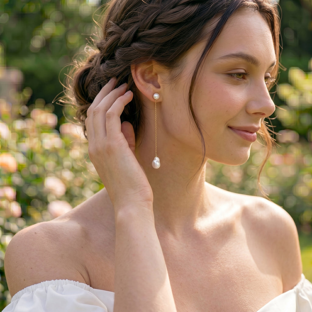 Baroque Pearl Chain Drop Earrings in Gold Plated | 925 Sterling Silver