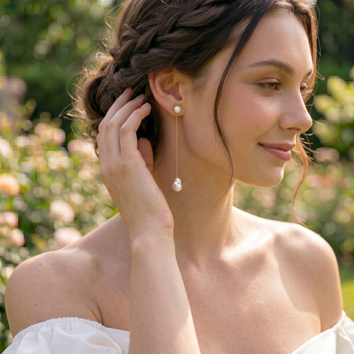 Baroque Pearl Chain Drop Earrings in Gold Plated | 925 Sterling Silver