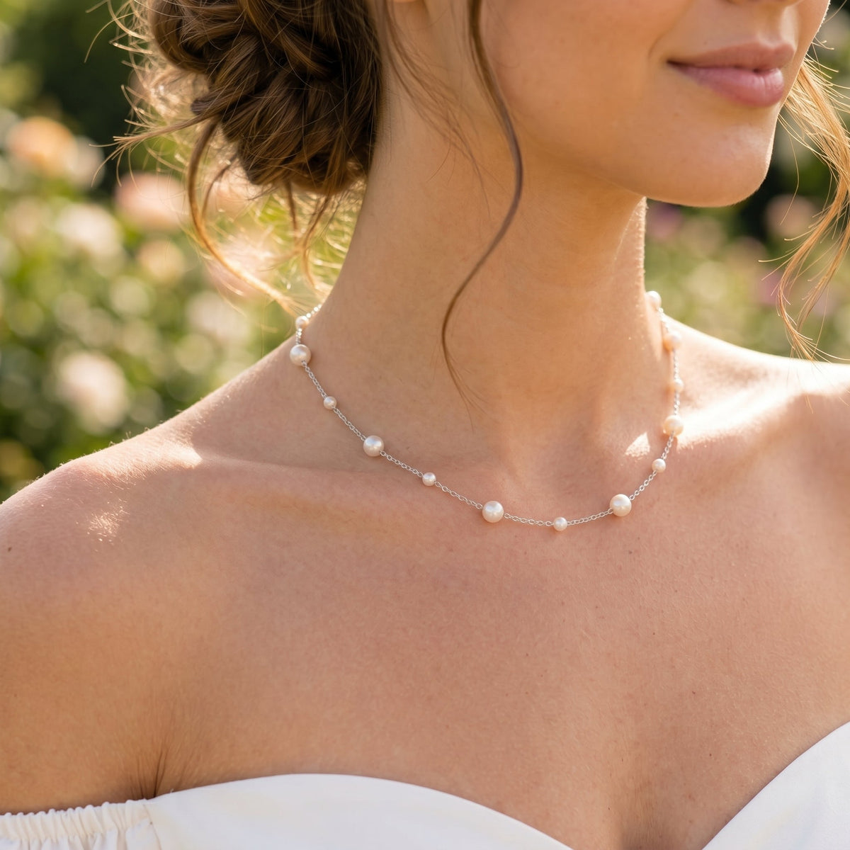 Freshwater Pearl Chain Necklace in Sterling Silver
