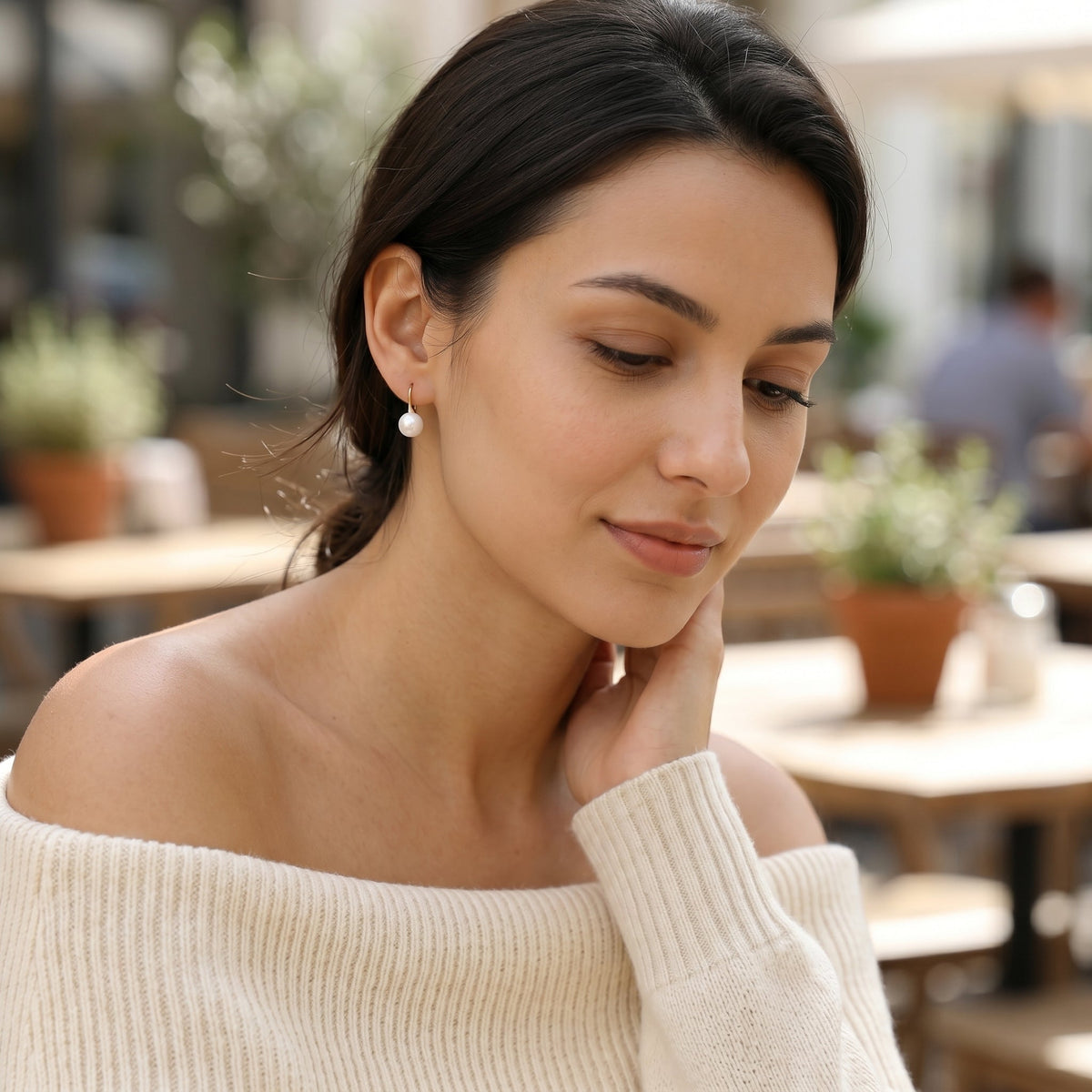 Freshwater Pearl Hoop Earrings with Silver