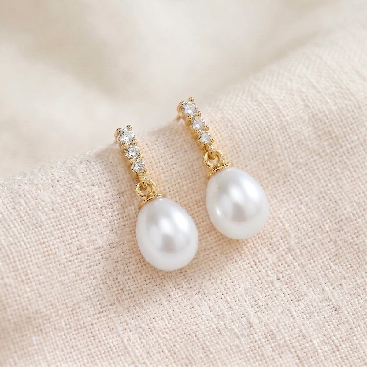 Freshwater Pearl Drop Earrings with CZ