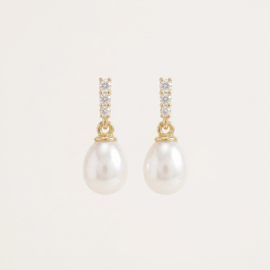 Freshwater Pearl Drop Earrings with CZ