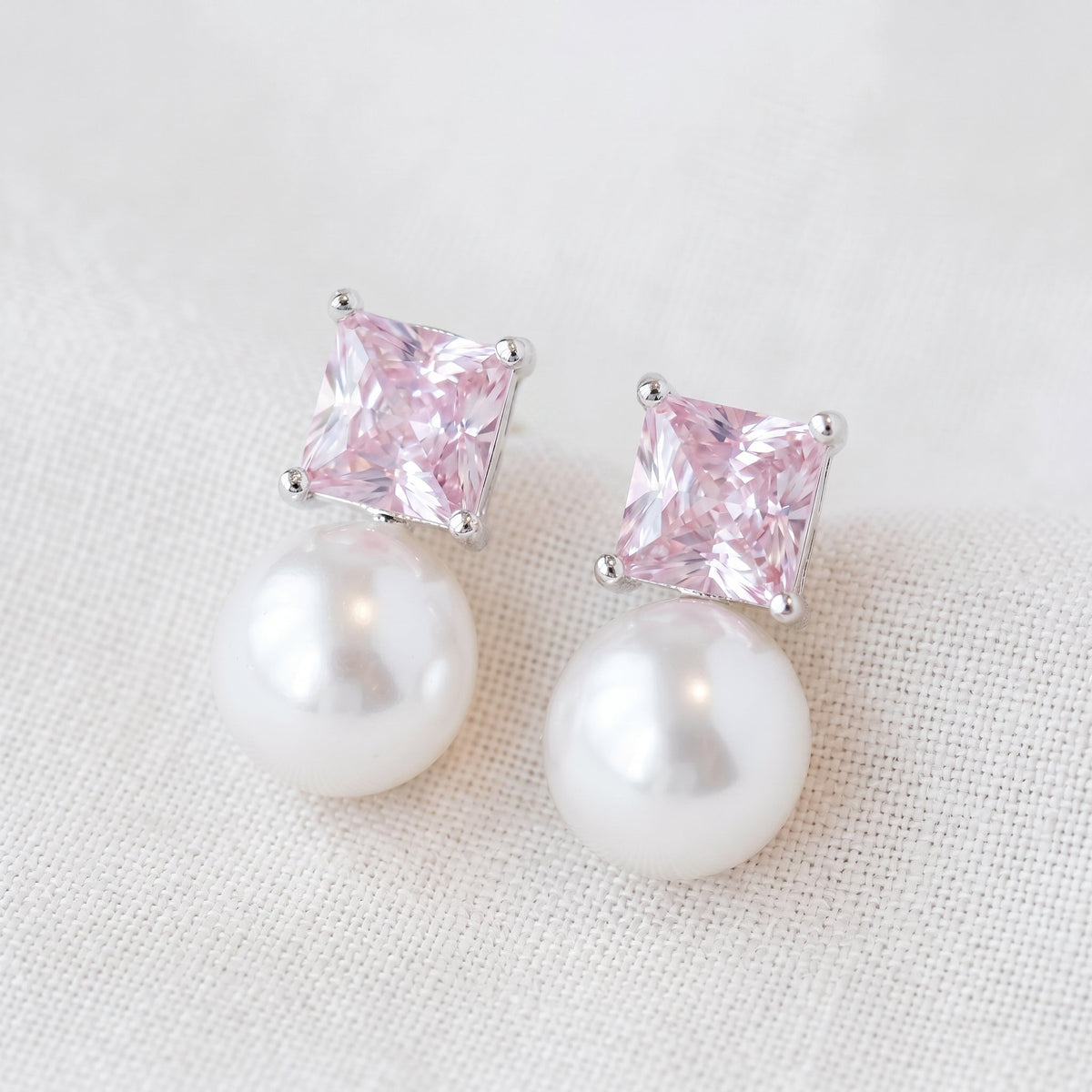 Freshwater Pearl & Zircon Stud Earrings with Silver Needle