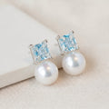 Freshwater Pearl & Zircon Stud Earrings with Silver Needle